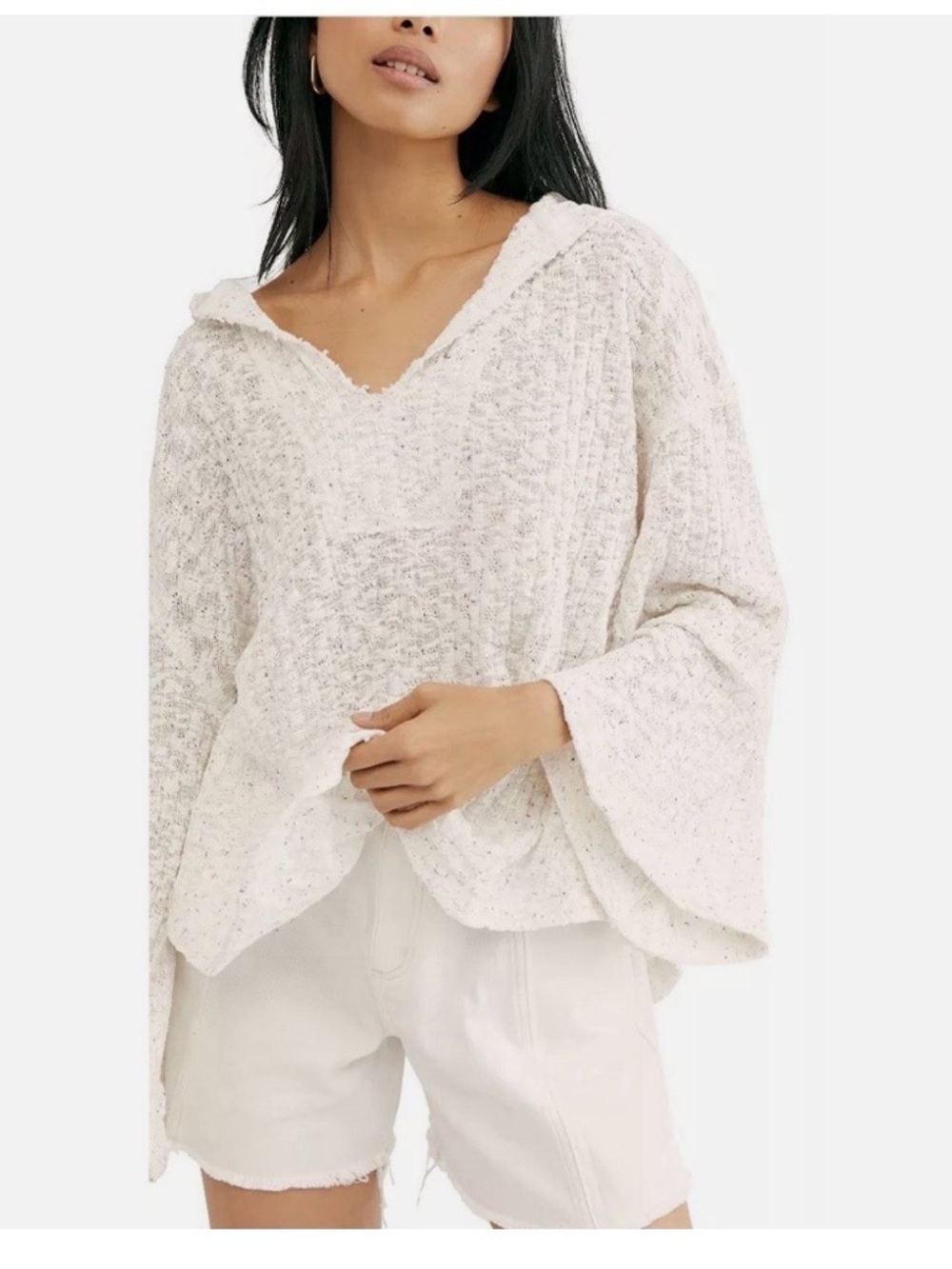Free People Baja Babe Hacci Ivory Textured Hooded beach sweater